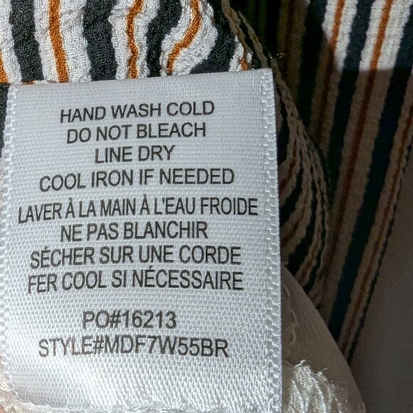 Bobeau | Boho Off The Shoulder Striped Ruffle Sleeve Dress Navy Rust | Size XS - Picture 9 of 12